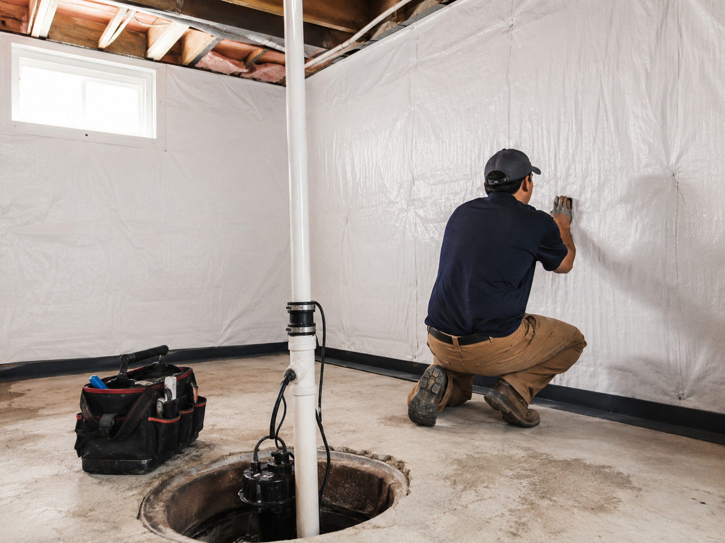 Basement waterproofing and drainage improvement systems