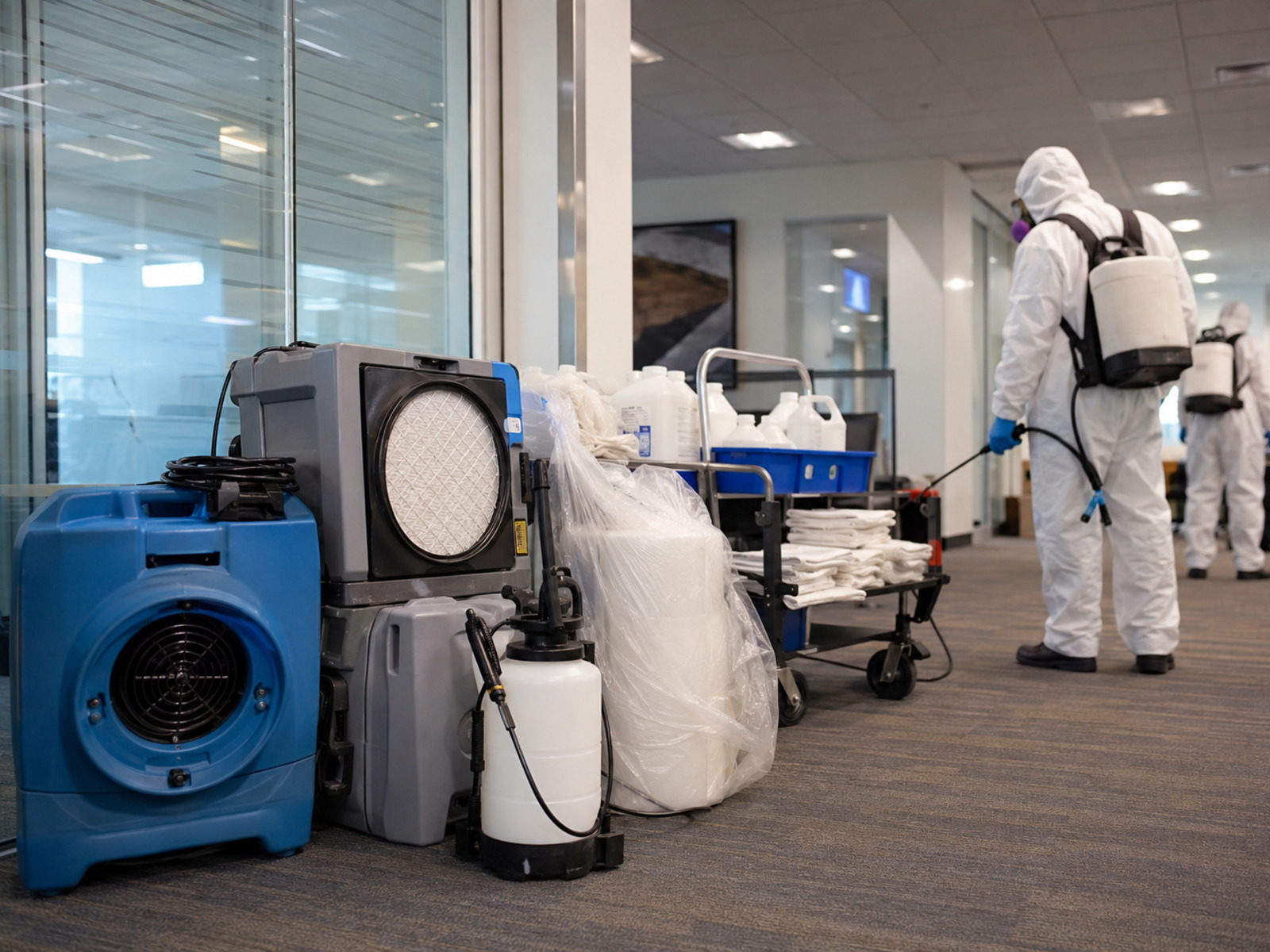 HEPA air filtration during commercial mold remediation