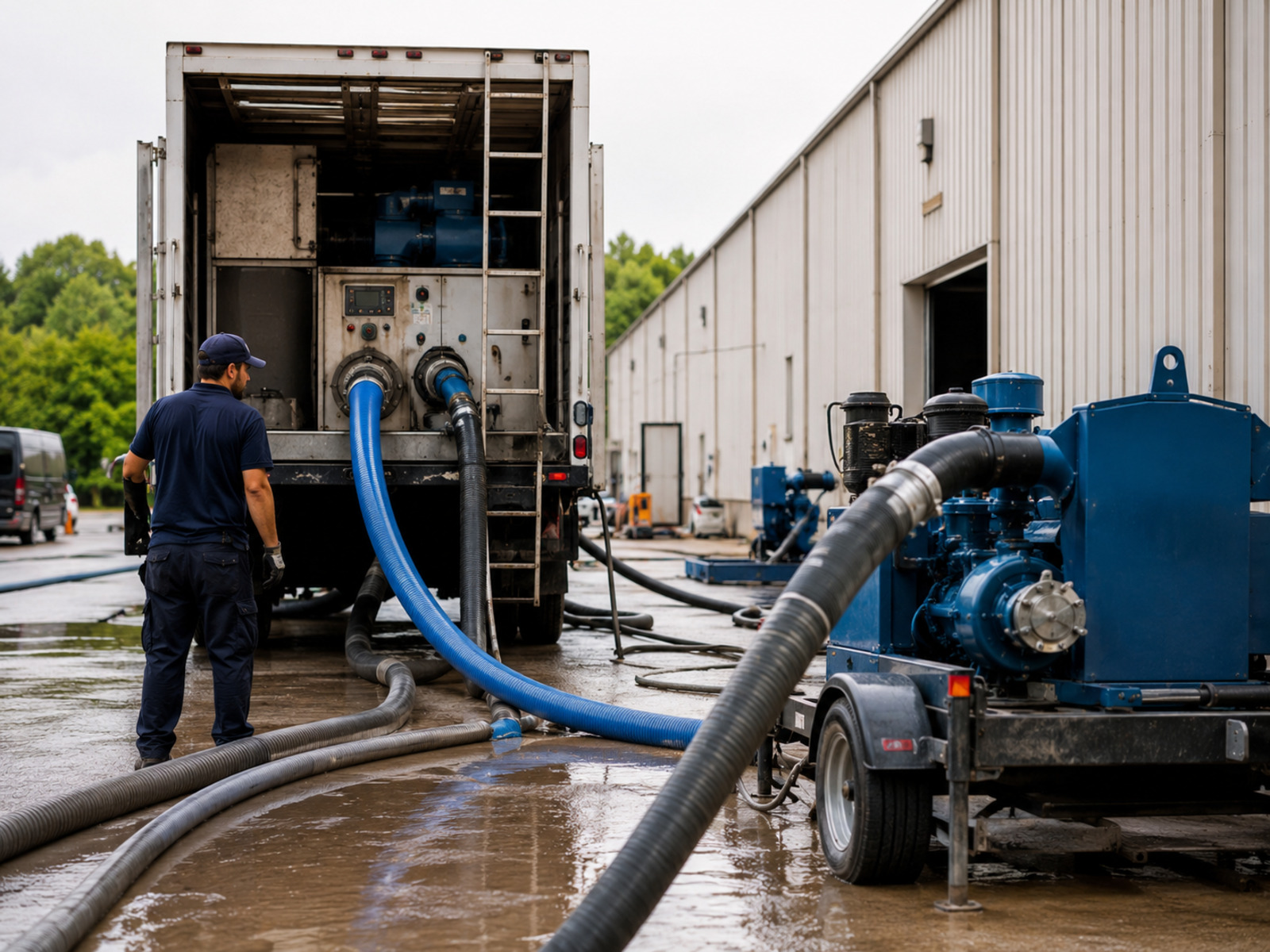 Professional water extraction crew working in commercial space