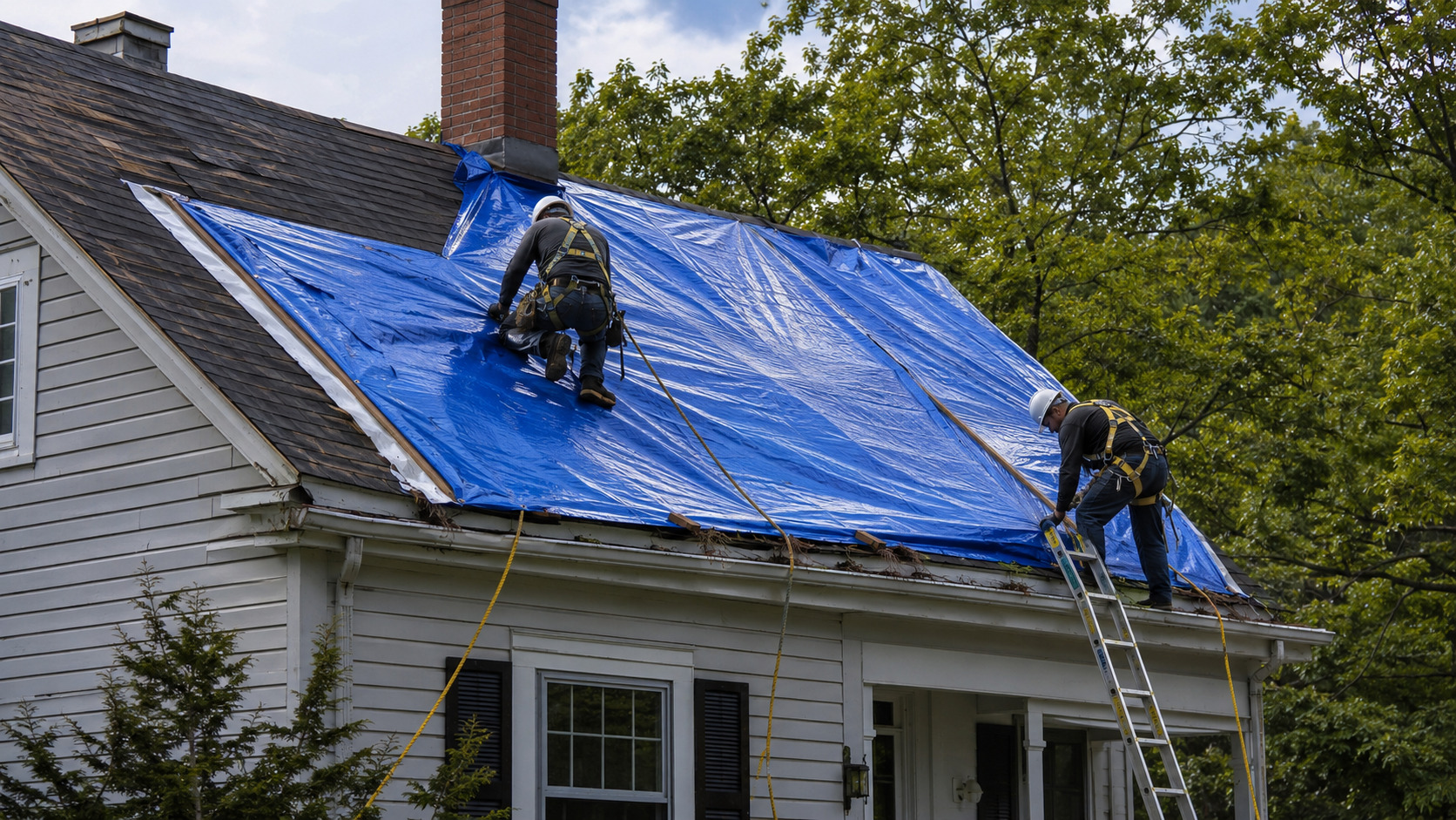 Emergency roof tarping crew