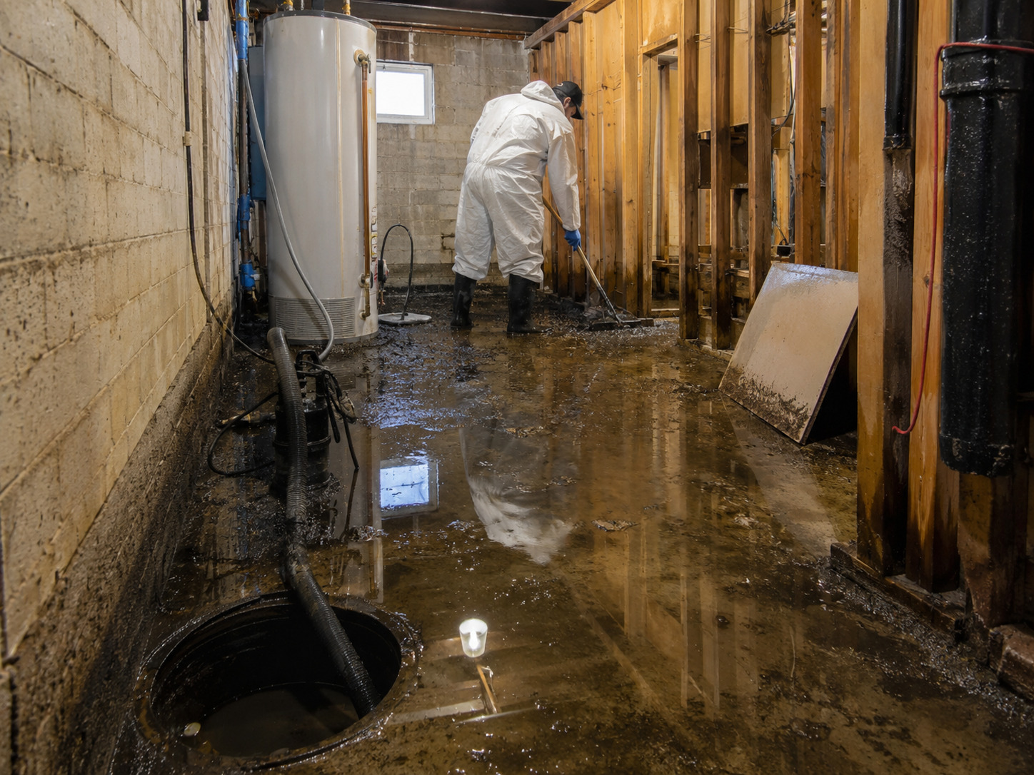 Sewage backup requiring professional hazardous cleanup