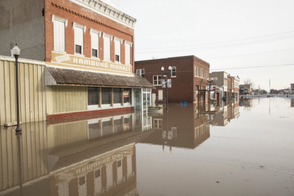 Street view of a flooded town