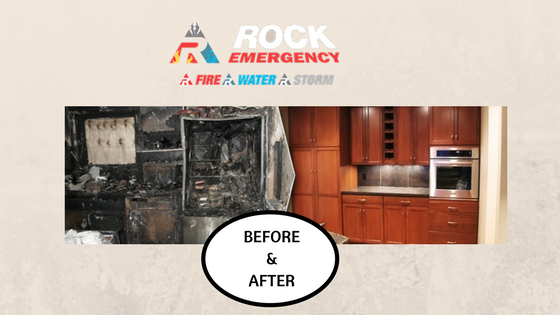 Rock Emergency fire damage restoration in kitchen